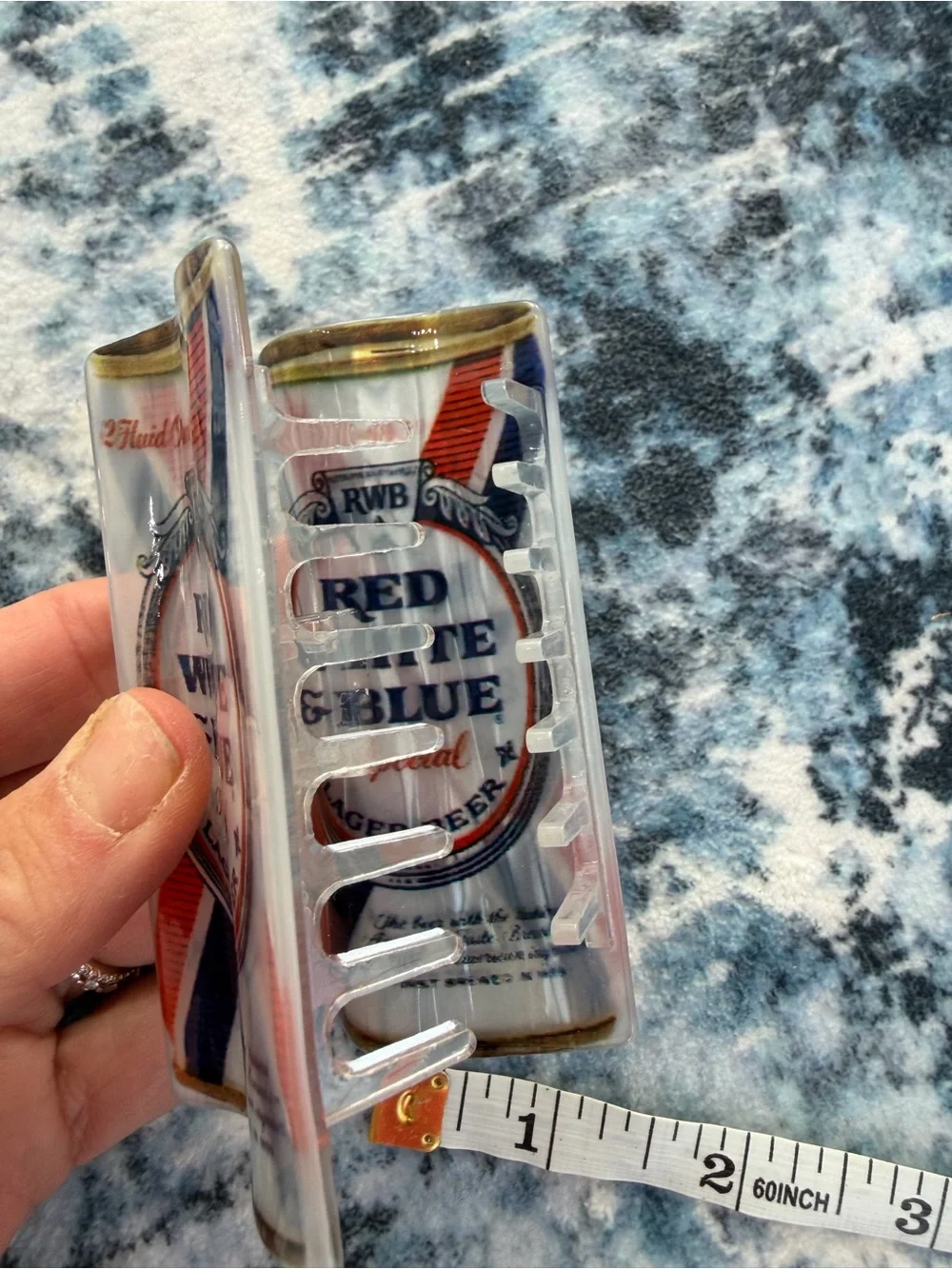 Red White & Blue Beer Can Claw Hair Clip Novelty Patriotic USA NWT
